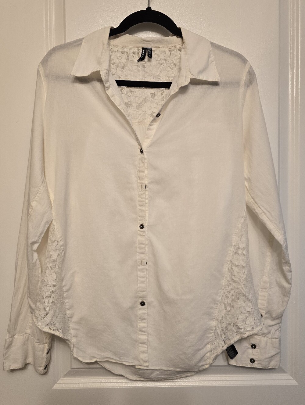 Oneill White Lace-Panel Button-Up Shirt Size M